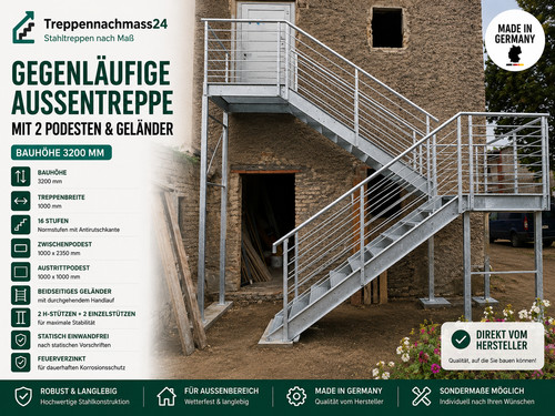 Stahltreppe gegenläufig m - gegenläufig, 3,2